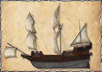 Галеон — хорошо вооружённый корабль, способный взять на борт большое количество груза. Галеоны прославились как корабли, привозившие в Испанию американское золото, но они отлично зарекомендовали себя и в торговле с Ост-Индией. Галеоны появились и активно развивались в 16-м веке. К 18-му веку, на фоне ост-индских торговых судов и линейных кораблей, они несколько устарели. Шебека